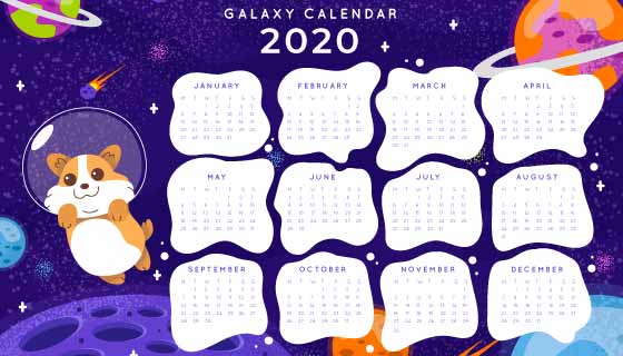 太空设计2020年日历矢量素材(AI/EPS)