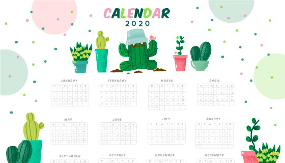 可爱盆栽设计2020年日历矢量素材(AI/EPS)