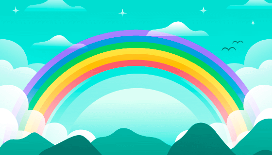 扁平风格山脉上的彩虹矢量素材(AI/EPS)