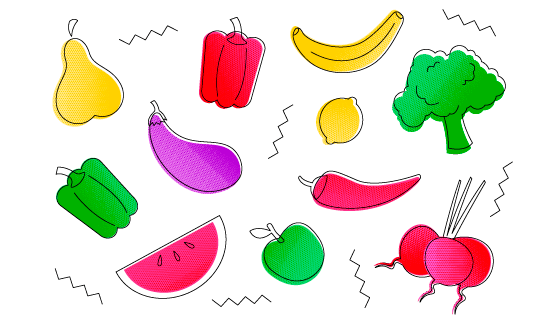 手绘风格的水果蔬菜矢量素材(AI/EPS/PNG)