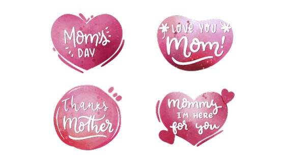 水彩风格母亲节爱心标签矢量素材(AI/EPS/PNG)