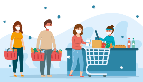 带着口罩在超市购物的人矢量素材(AI/EPS)