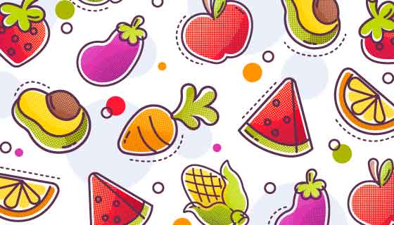 彩色半色调风格水果蔬菜矢量素材(AI/EPS/PNG)