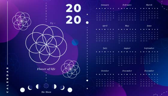 紫色抽象设计2020年日历矢量素材(AI/EPS)