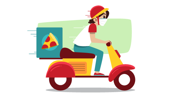 带着口罩送披萨的快递员矢量素材(AI/EPS/PNG)