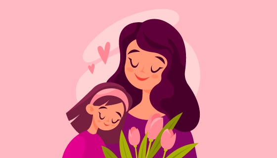 妈妈和女儿相依在一起母亲节矢量素材(AI/EPS)