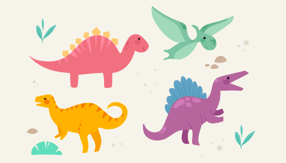 多彩卡通风格的恐龙矢量素材(AI/EPS/PNG)