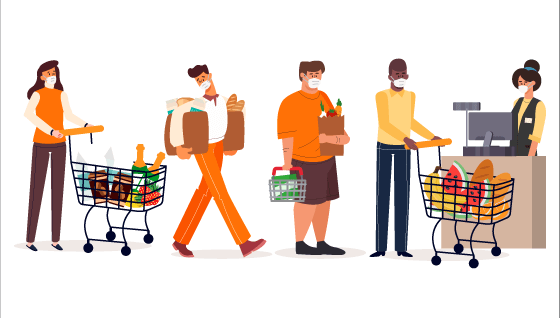 带着口罩在超市购物的人们矢量素材(AI/EPS/PNG)