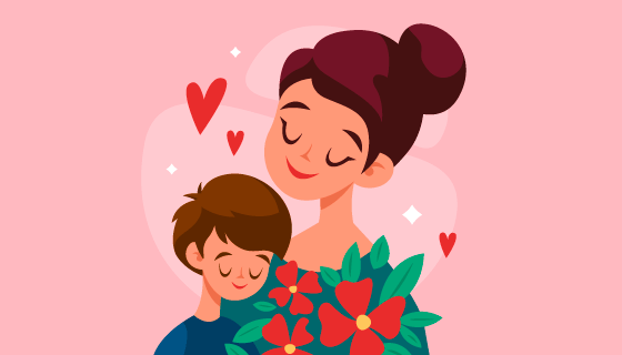 妈妈和孩子相依在一起母亲节矢量素材(AI/EPS)