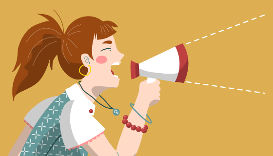 拿着喇叭大喊的女子矢量素材(AI/EPS)