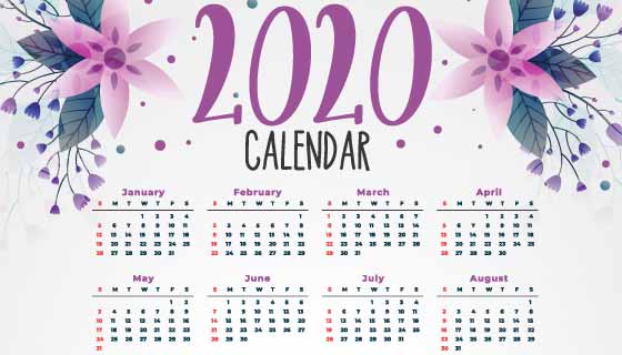 漂亮花卉设计2020年日历矢量素材(EPS)