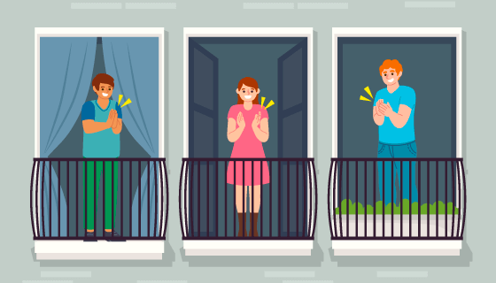 在阳台上拍手的人矢量素材(AI/EPS)