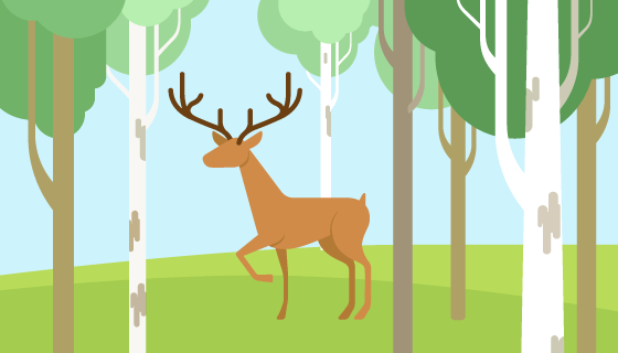扁平风格树林里的小鹿矢量素材(EPS)