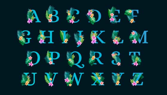 花卉点缀设计的字母矢量素材(AI/EPS/PNG)