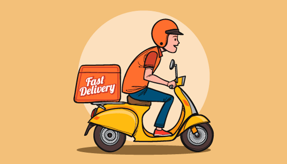 骑着车子送快递的快递员矢量素材(AI/EPS)