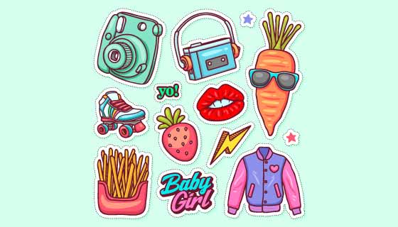 各种各样的手绘贴纸矢量素材(EPS)
