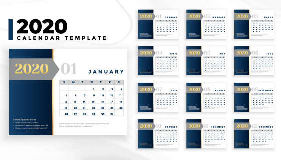 简单商务风格2020年日历矢量素材(EPS)
