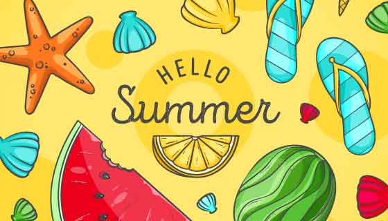 手绘风格夏天元素矢量素材(AI/EPS/PNG)