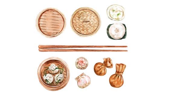 水彩风格的包子和饺子矢量素材(EPS)