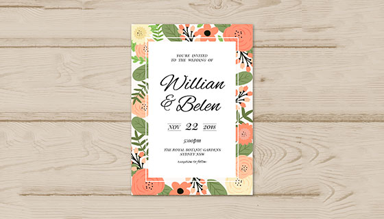 手绘鲜花结婚请柬矢量素材(EPS/AI)