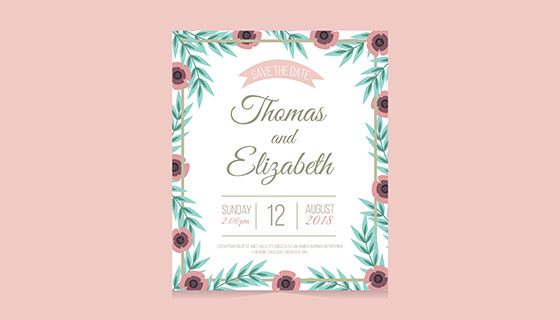 扁平花卉婚礼卡片矢量素材(EPS/AI)