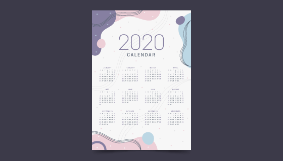 柔和颜色设计的2020年日历矢量素材(AI/EPS)