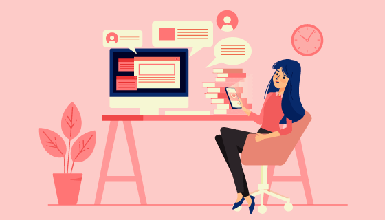 办公室里休闲的女子矢量素材(AI/EPS)