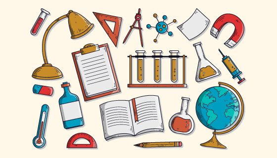 手绘风格教育器材矢量素材(AI/EPS/PNG)