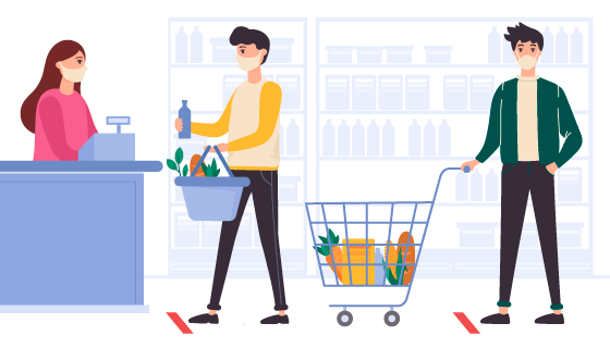 带着口罩在超市购物的人矢量素材(AI/EPS)