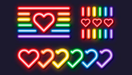 多彩霓虹灯爱心矢量素材(AI/EPS/PNG)