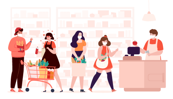 超市里购物和一位感染冠状病毒的人矢量素材(AI/EPS)