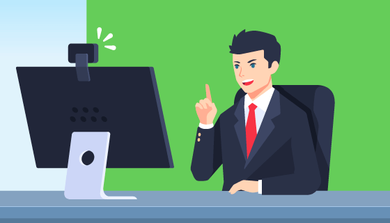 用电脑视频聊天的男子矢量素材(AI/EPS)