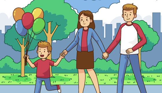 一家人手拉手散步矢量素材(AI/EPS)