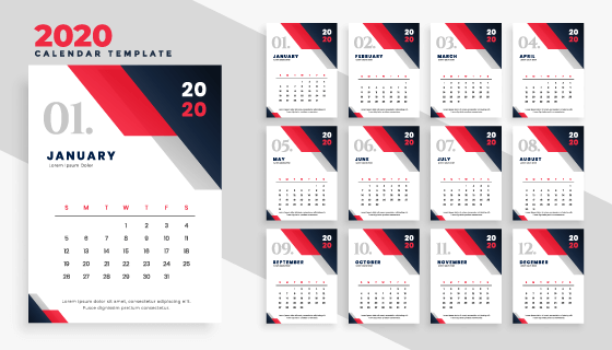 简约设计2020年日历矢量素材(EPS)