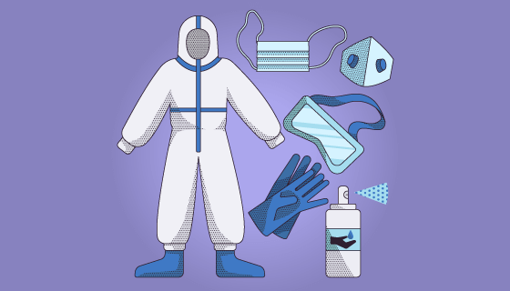 手绘风格病毒防护装备矢量素材(AI/EPS/PNG)