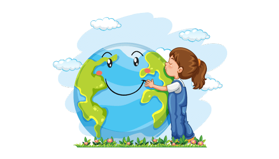 拥抱亲吻地球的小女孩矢量素材(EPS)