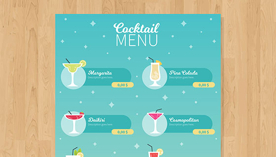 鸡尾酒菜单平面设计矢量素材(EPS/AI)