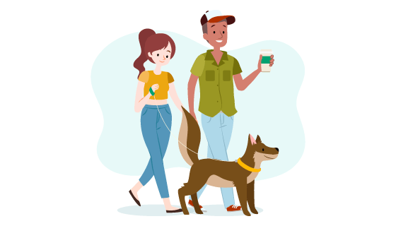 正在遛狗散步的情侣矢量素材(AI/EPS)