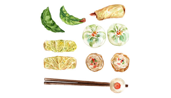 水彩风格的包子和饺子矢量素材(EPS)