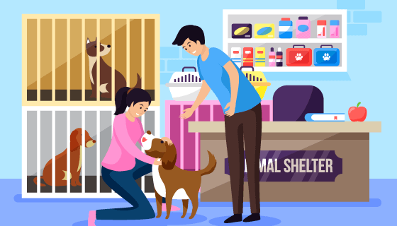 在宠物寄养中心寄养狗的女子矢量素材(AI/EPS)