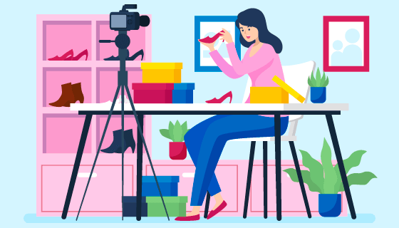 直播卖鞋子的女子矢量素材(AI/EPS)