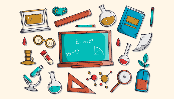手绘风格科学教育背景矢量素材(AI/EPS/PNG)