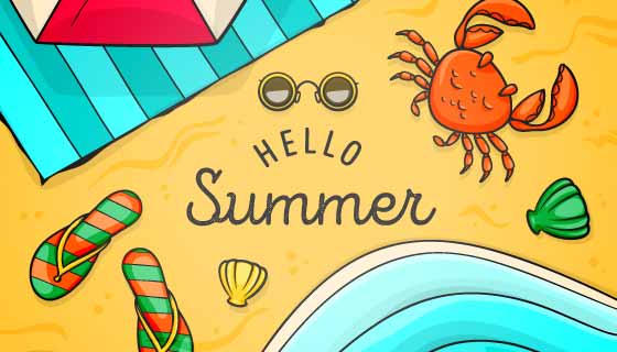 手绘风格夏天景色矢量素材(AI/EPS)