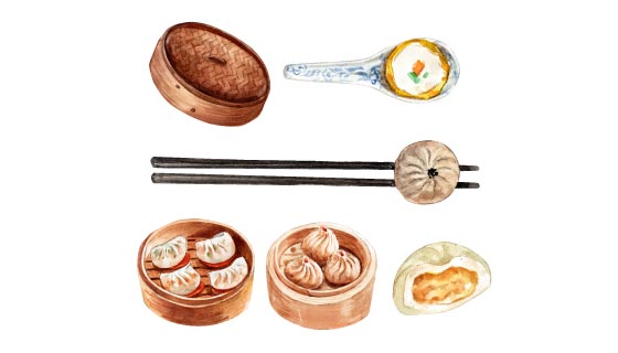 水彩风格的包子和饺子矢量素材(EPS)