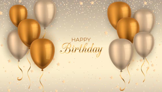 金色气球生日快乐背景矢量素材(AI/EPS)