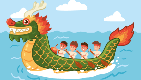 赛龙舟的小伙子们端午节矢量素材(AI/EPS)