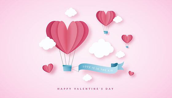 爱心热气球情人节背景矢量素材(EPS/AI)