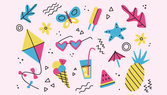 手绘简单风格夏天元素矢量素材(AI/EPS/PNG)