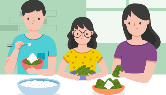 正在包粽子的一家人矢量素材(AI/EPS)