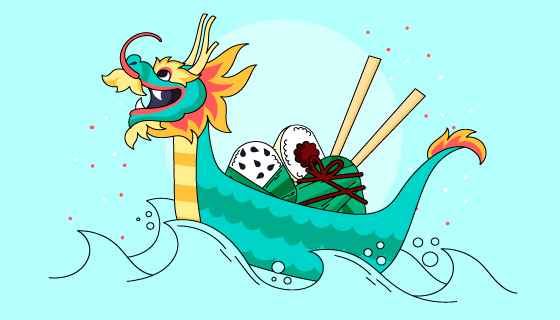 手绘风格龙舟和粽子端午节壁纸矢量素材(AI/EPS)